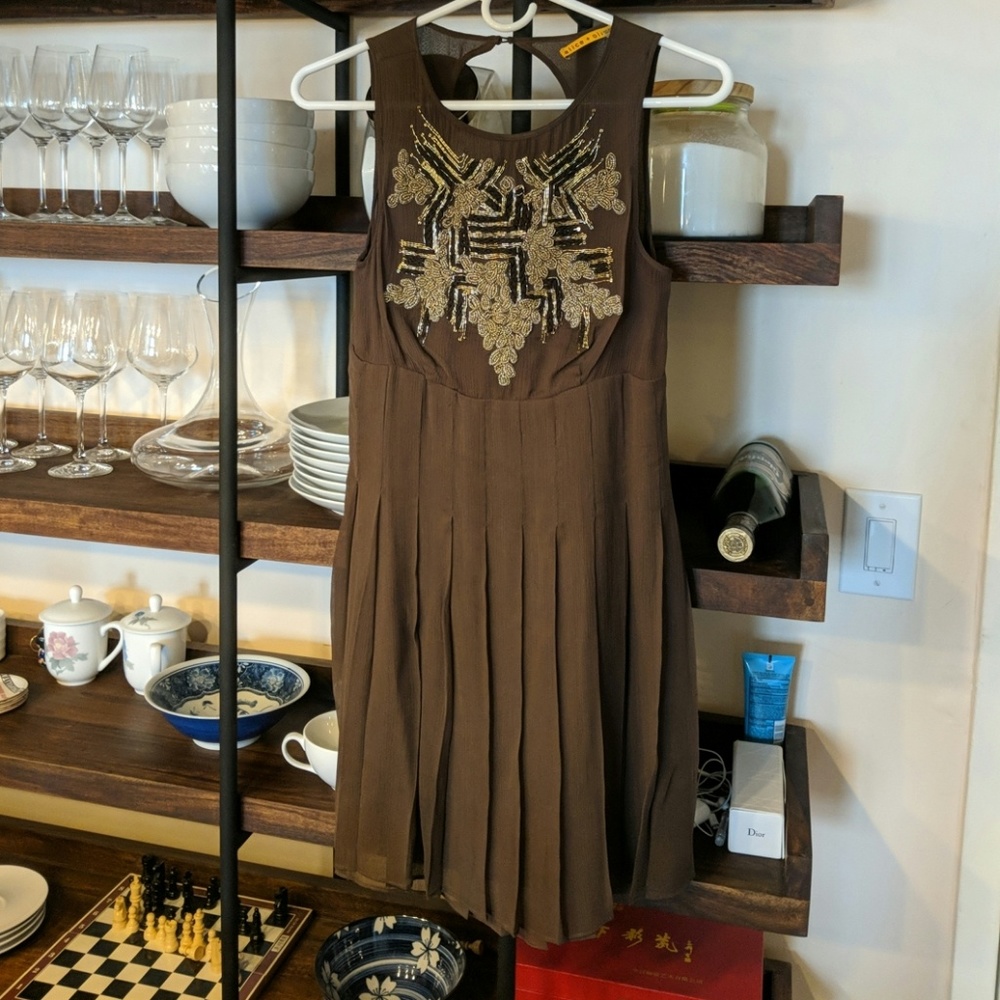 Brown beads silk dress